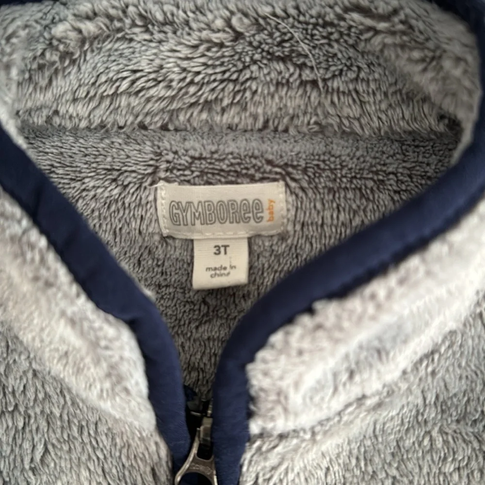 Gymboree Soft Fuzzy Gray and Navy 3/4 Zip Pullover Size 3t